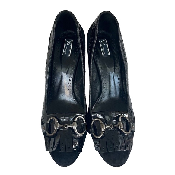 Women's heeled loafer with Horsebit black suede Size 9 - Picture 1 of 6